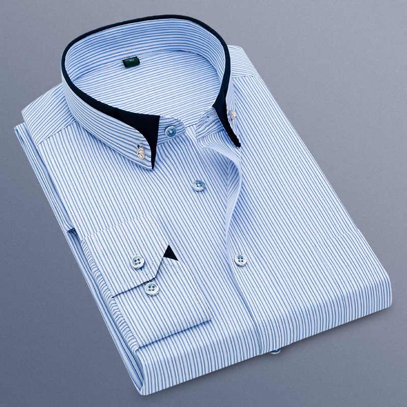 Høst Menns Business Casual Langermet Skjortejakke Grunnleggende Bunnskjorte