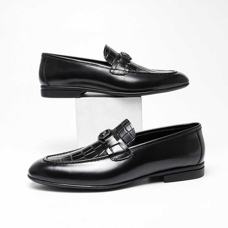 Skinnsko Menn Sommer Business Casual Okseskinn Myk Bunn Lok Fu Britiske Herresko Metall Herre Sjef Formelle Sko
