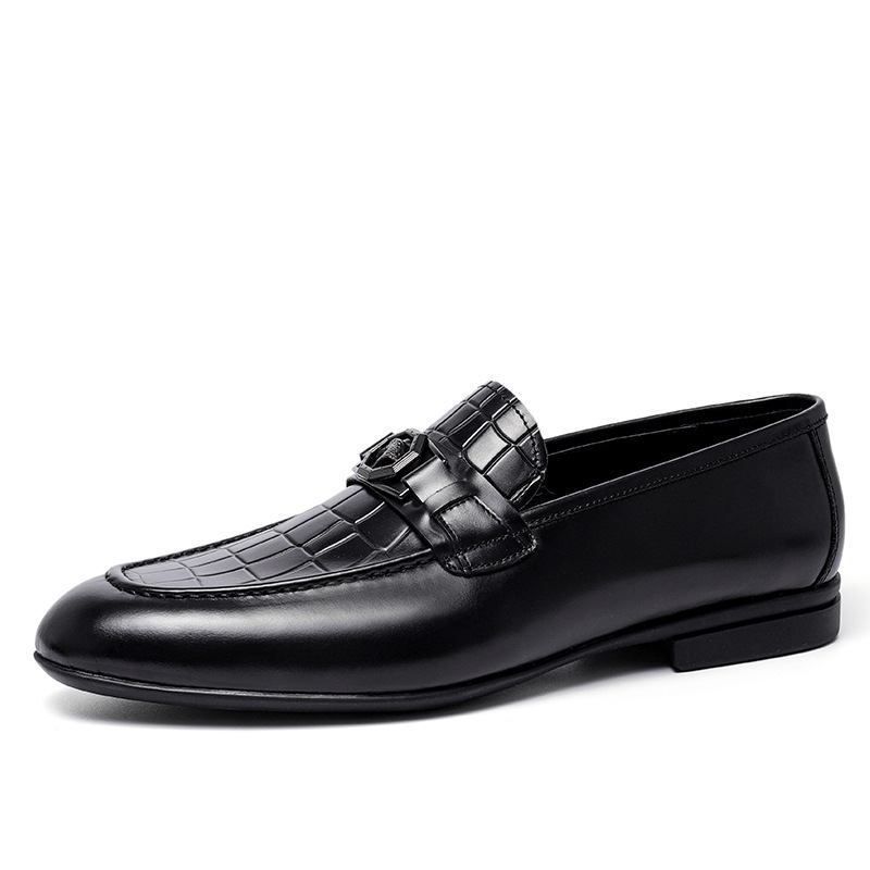 Skinnsko Menn Sommer Business Casual Okseskinn Myk Bunn Lok Fu Britiske Herresko Metall Herre Sjef Formelle Sko