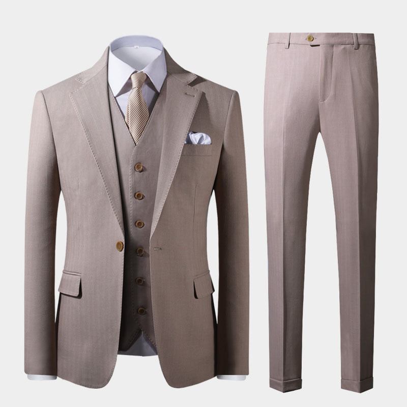 Dress Herre Slim Business Fritidsdress Britisk Lys Farge Daglig Tredelt