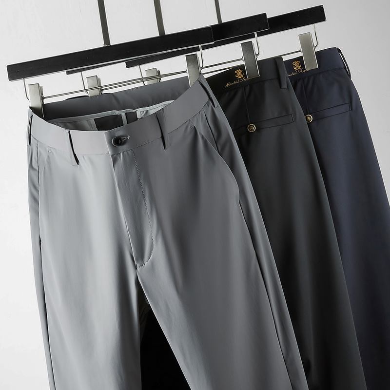 Sommer Tynn Is Silkebukser Herre Strykefri Straight Casual Bukser Elastiske Lange Lette Business Dressbukser